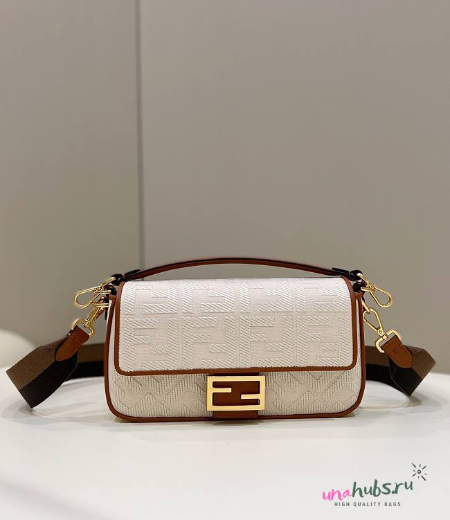 Fendi Baguette white FF canvas bag - 1