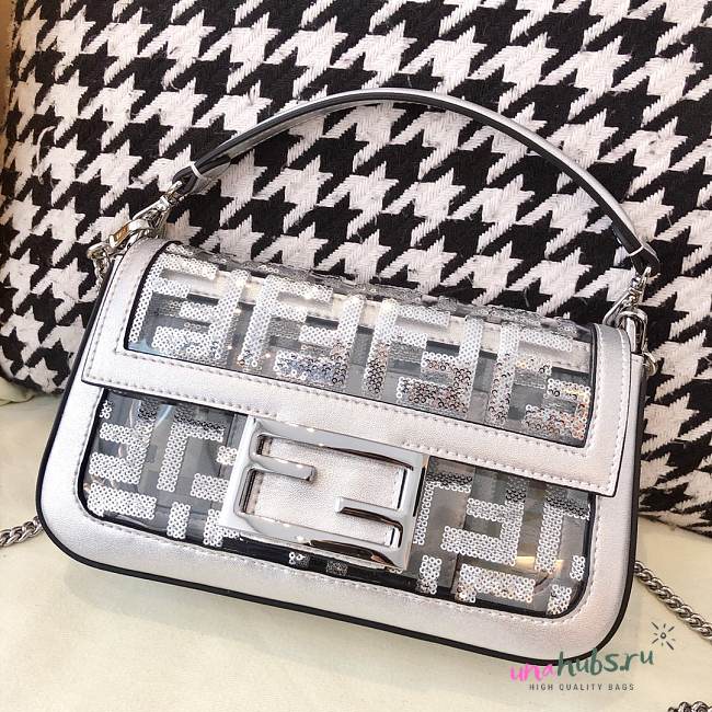 Fendi Silver PVC Transparent Sequin Mini Baguette Bag - 1