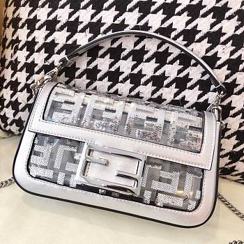 Fendi Silver PVC Transparent Sequin Mini Baguette Bag