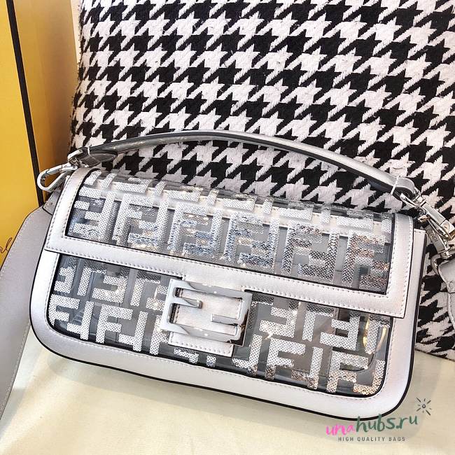 Fendi Silver PVC Transparent Sequin Baguette Bag - 1