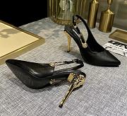 Versace Black Leather Safety-Pin Pointed Toe Slingback Heels  - 5