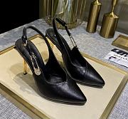 Versace Black Leather Safety-Pin Pointed Toe Slingback Heels  - 2