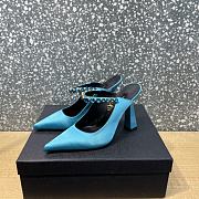 Versace Blue Crystal-Embellished Mule Heels - 6