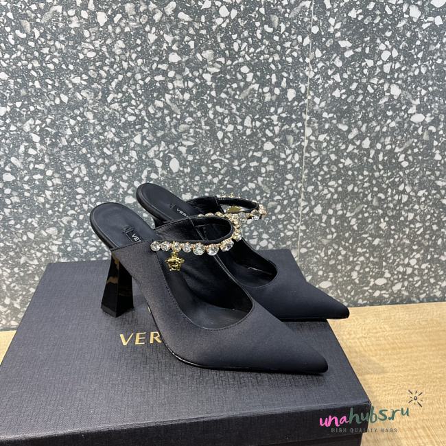 Versace Black Crystal-Embellished Mule Heels - 1