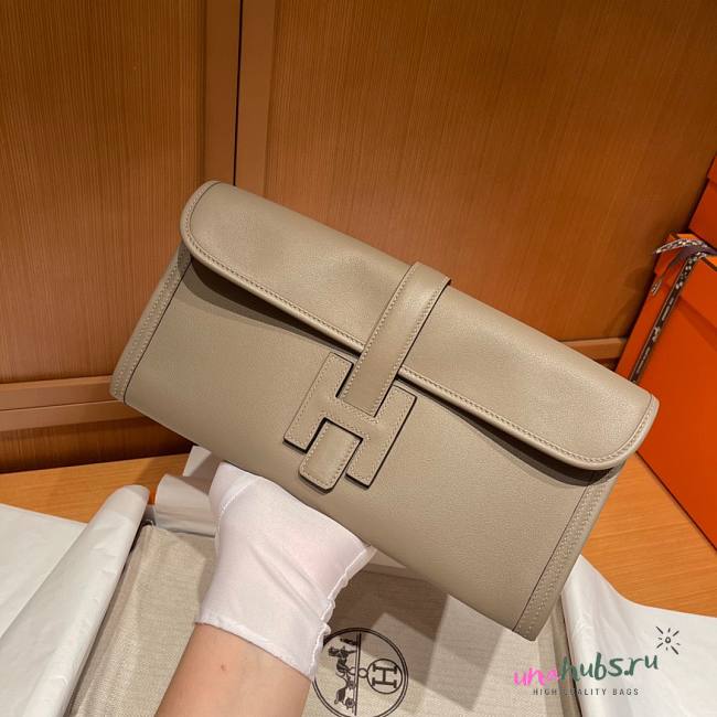 Hermes Gray Swift Jige Elan Clutch - 1