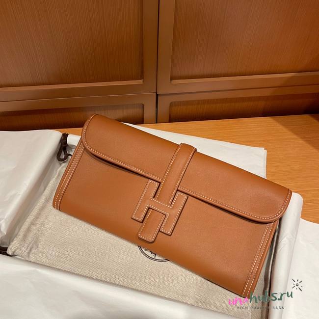 Hermes Brown Swift Jige Elan Clutch - 1