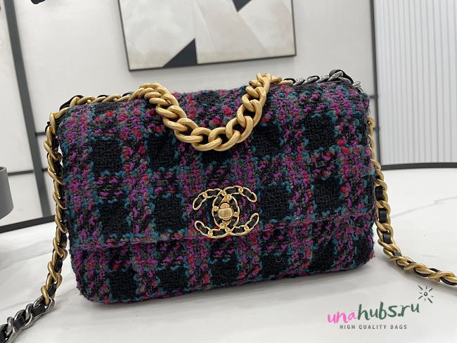 Chanel 19 flap tweed pink black bag 26cm - 1