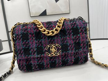 Chanel 19 flap tweed pink black bag 26cm