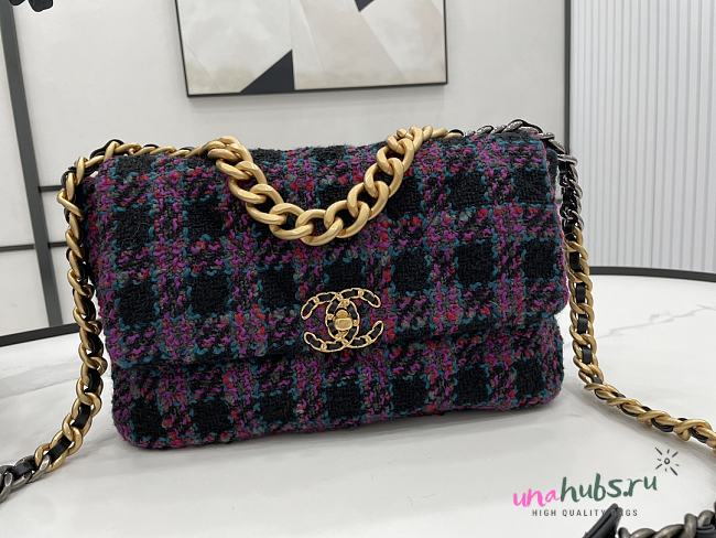 Chanel 19 flap tweed pink black bag 30cm - 1