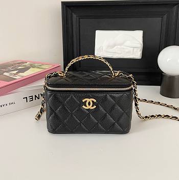 Chanel vanity black leather handle bag
