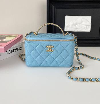 Chanel vanity blue leather handle bag