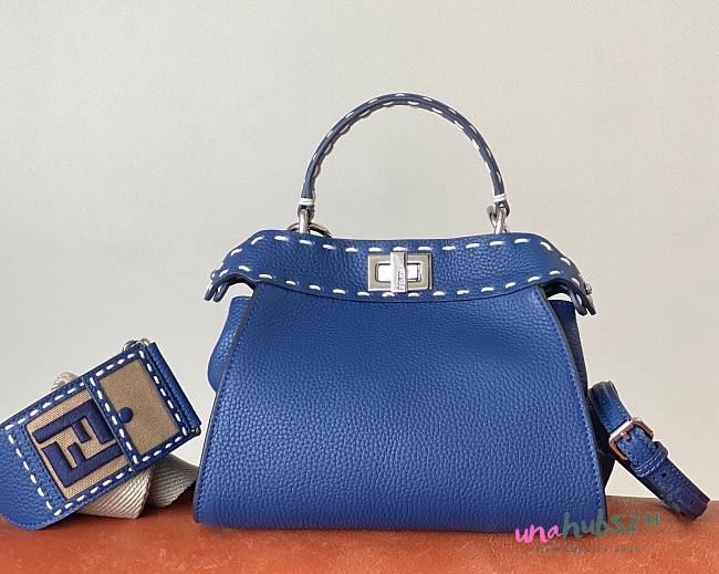 Fendi Peekaboo Iconic mini blue leather bag - 1