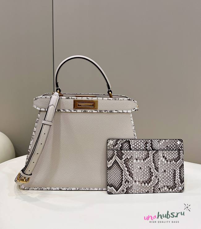 Fendi Peekaboo Grain Leather and Elaphe White Bag  - 1