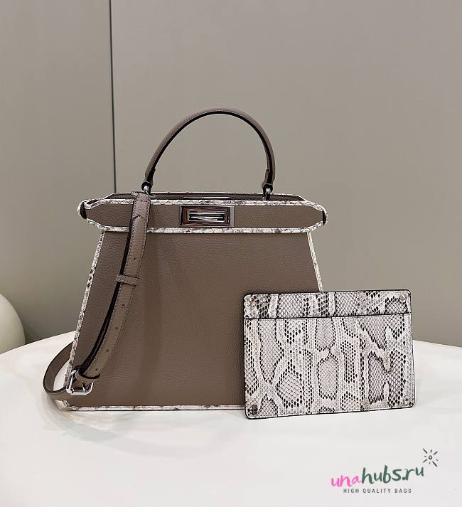 Fendi Peekaboo Grain Leather and Elaphe Brown Bag - 1