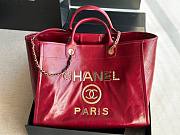 Chanel Deauville Red Leather Tote Shopping Bag - 1