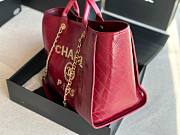 Chanel Deauville Red Leather Tote Shopping Bag - 4