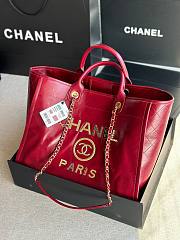 Chanel Deauville Red Leather Tote Shopping Bag - 2