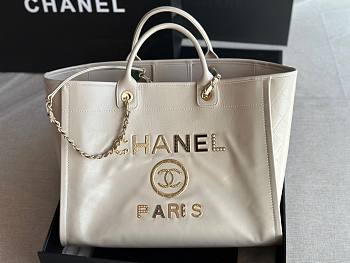 Chanel Deauville White Leather Tote Shopping Bag