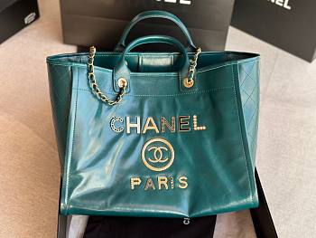Chanel Deauville Blue Leather Tote Shopping Bag