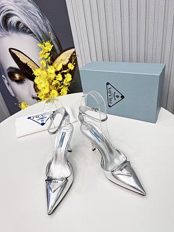 Prada metallic silver heels