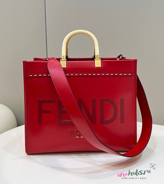 Fendi Sunshine Red Leather Tote Bag 36cm  - 1