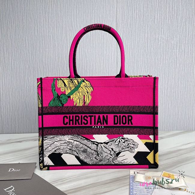 Dior Medium Pink Multicolor Toile De JouyEmbroidery Book Tote - 1