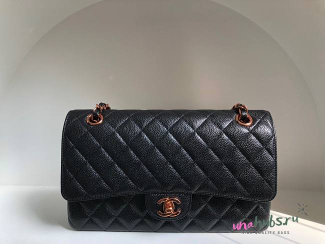 Chanel lampskin classic flap black 25cm rose gold hardware bag - 1