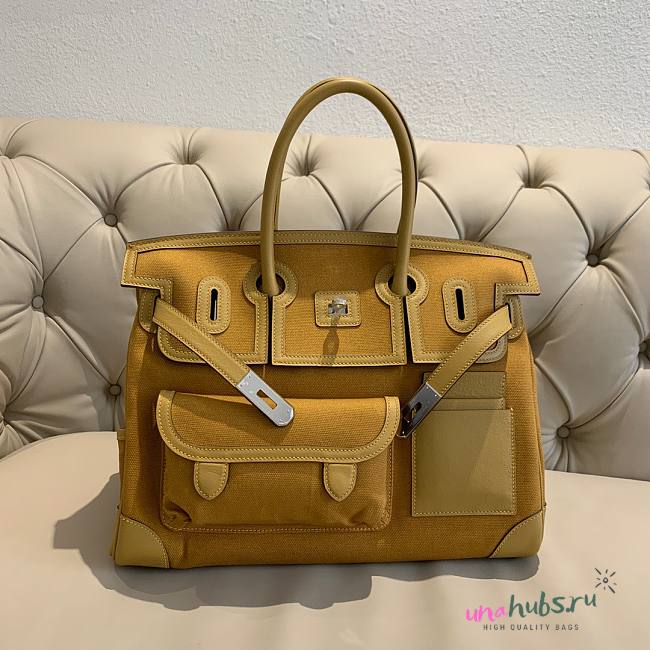 Hermes Birkin 35 Cargo Swift Yellow Marine Silver Hardware Bag - 1