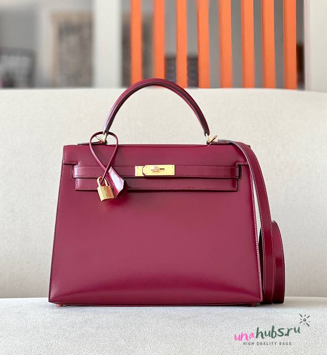 Hermes Kelly 32 Rouge H box calfskin leather bag - 1