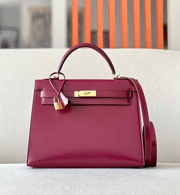 Hermes Kelly 32 Rouge H box calfskin leather bag