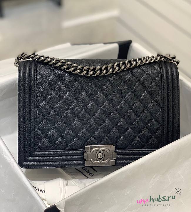  Chanel Le Boy Black Caviar Silver Hardware 28cm Bag - 1