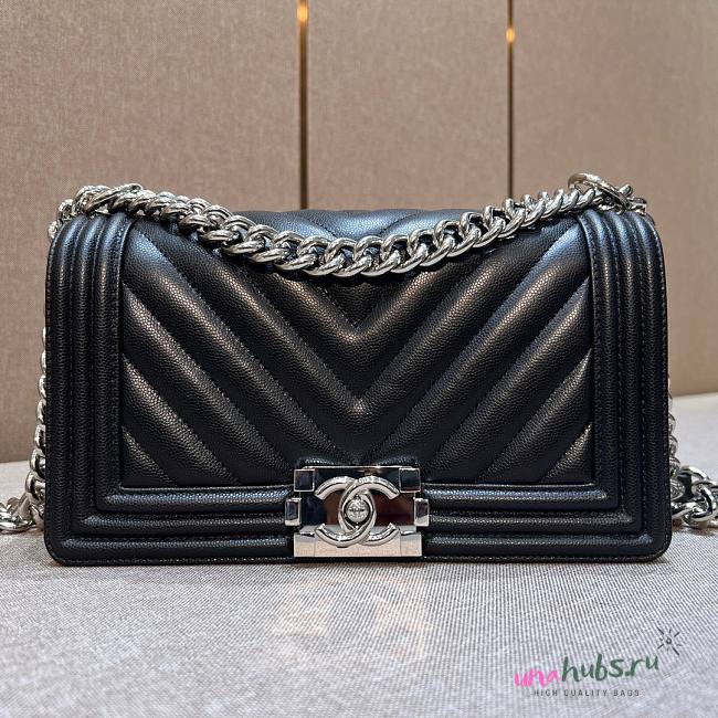 Chanel Medium Chevron Black Caviar Boy Bag - 1