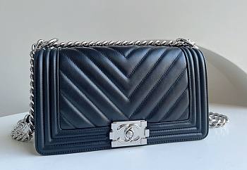 Chanel Medium Chevron Black Lampskin Boy Bag 25cm