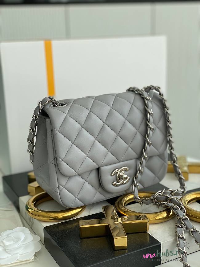 Chanel 17cm Classic Flap Bag Grey Lampskin Leather silver hardware - 1