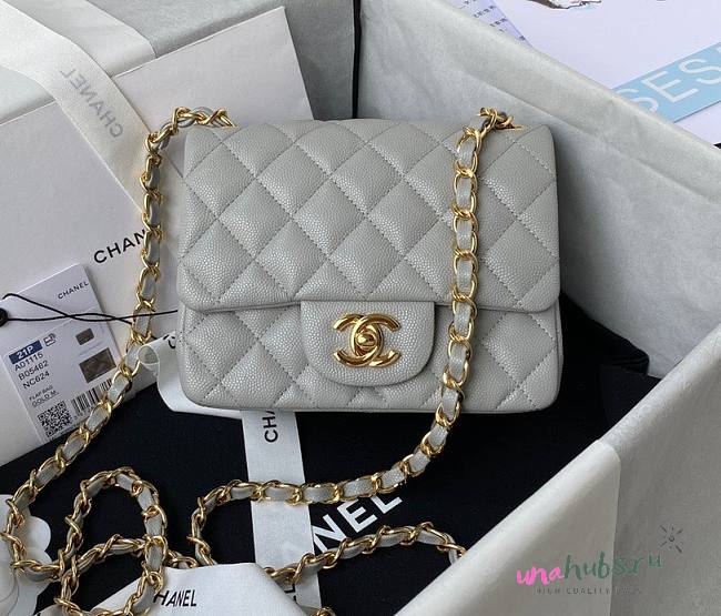 Chanel 17cm Classic Flap Bag Grey Caviar Leather gold hardware - 1