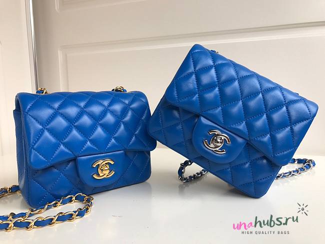 Chanel 17cm Classic Flap Bag Blue Lampskin Leather (gold/ silver) - 1