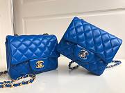 Chanel 17cm Classic Flap Bag Blue Lampskin Leather (gold/ silver) - 1