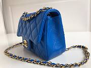 Chanel 17cm Classic Flap Bag Blue Lampskin Leather (gold/ silver) - 6