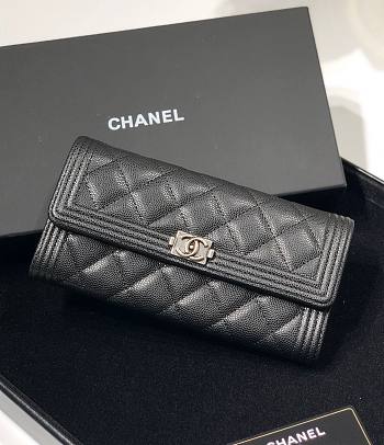 Chanel boy caviar black leather long wallet