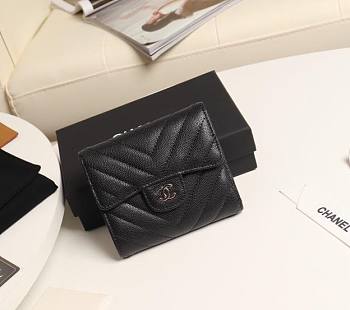 Chanel black chevron silver hardware wallet