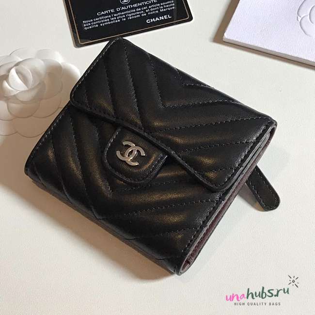 Chanel black chevron lambskin silver wallet - 1