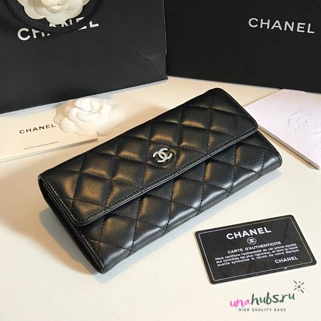 Chanel black lambskin silver hardware wallet  - 1