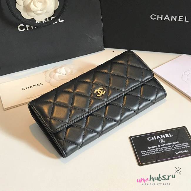 Chanel black lambskin gold hardware wallet - 1