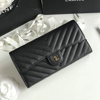 Chanel black chevron caviar gold hardware wallet 