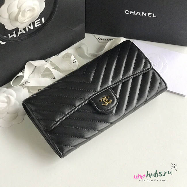 Chanel black chevron lambskin gold hardware wallet - 1