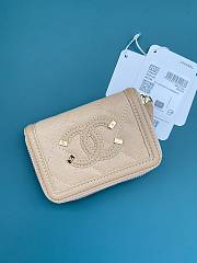 Chanel CC caviar gold hardware filigree beige wallet - 1