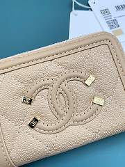 Chanel CC caviar gold hardware filigree beige wallet - 5