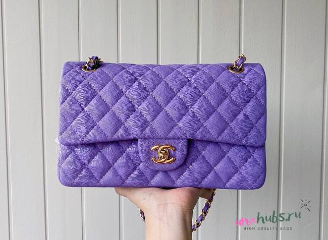 Chanel 1112 CF classic purple caviar gold hardware 25cm bag - 1