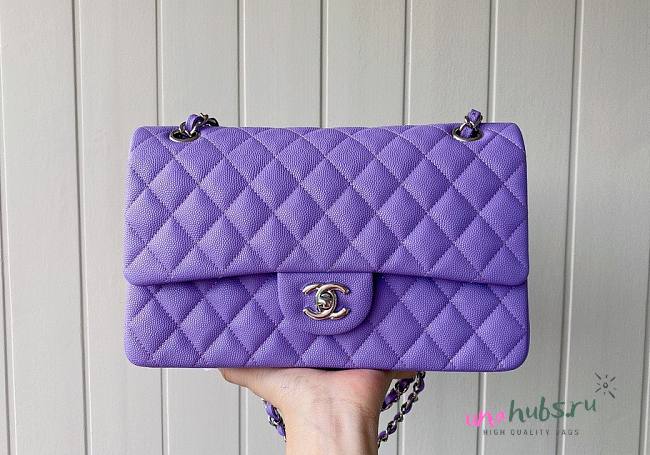 Chanel 1112 CF classic purple caviar silver hardware 25cm bag - 1