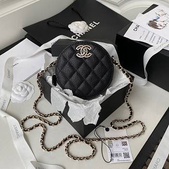 Chanel 22S Quilted Caviar Black Mini Round Clutch